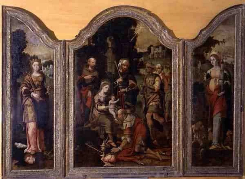 Adorazione dei Magi e due santi